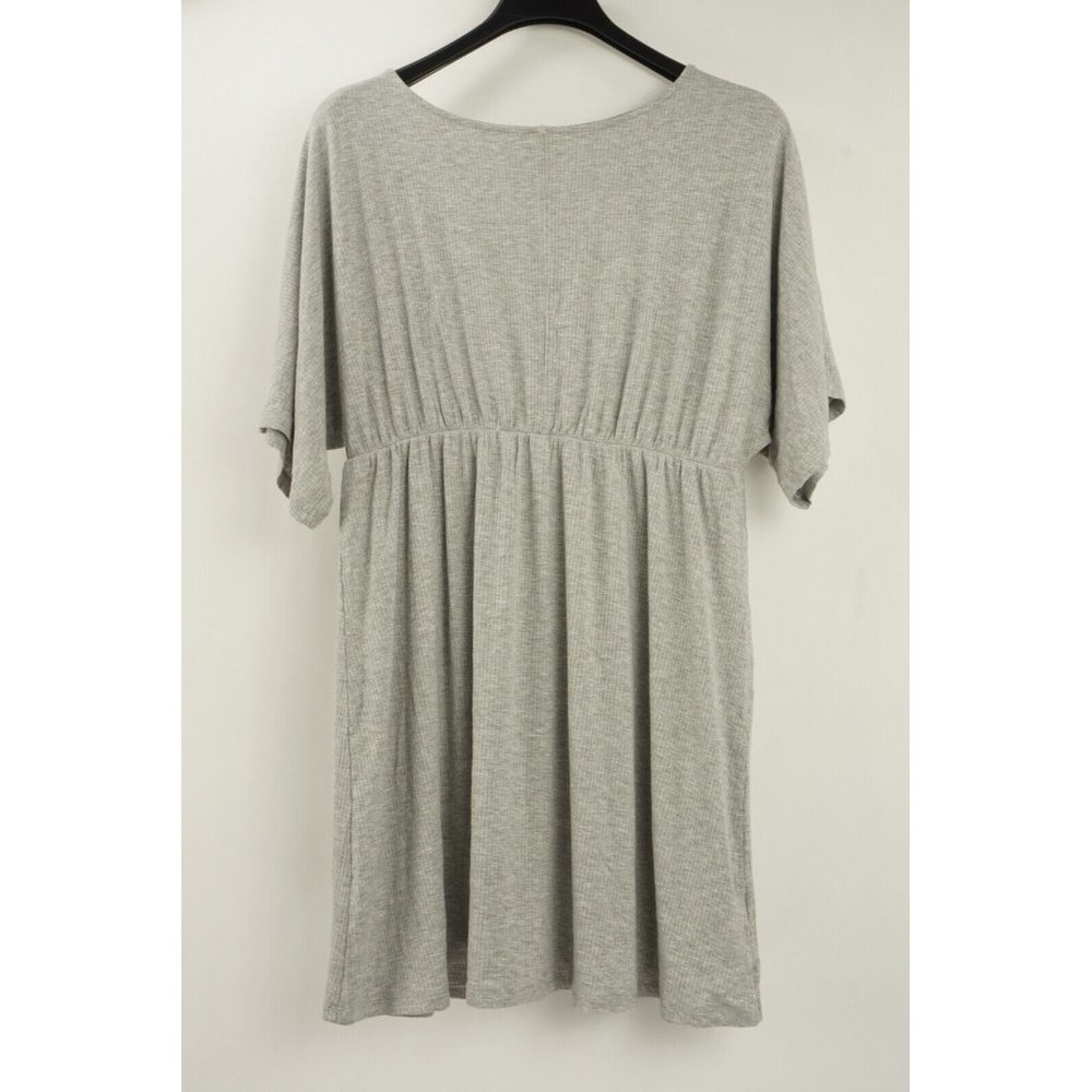 New Good Luck Gem Women Size L Grey Heather Ribbed Dolman Long Sleeve Midi Dress
